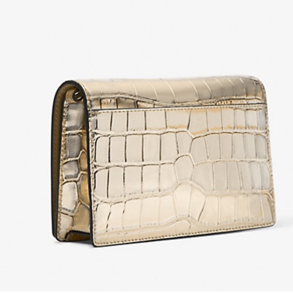 NWT Michael Kors Jet Set Med Metallic Crocodile Embossed Leather Crossbody Bag - Picture 3 of 4